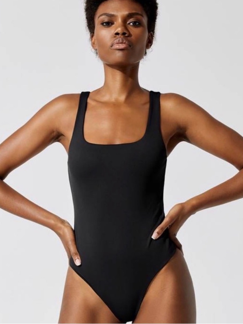 Carbon38 Black Bungee Strap Bodysuit Square Neck Size S #16